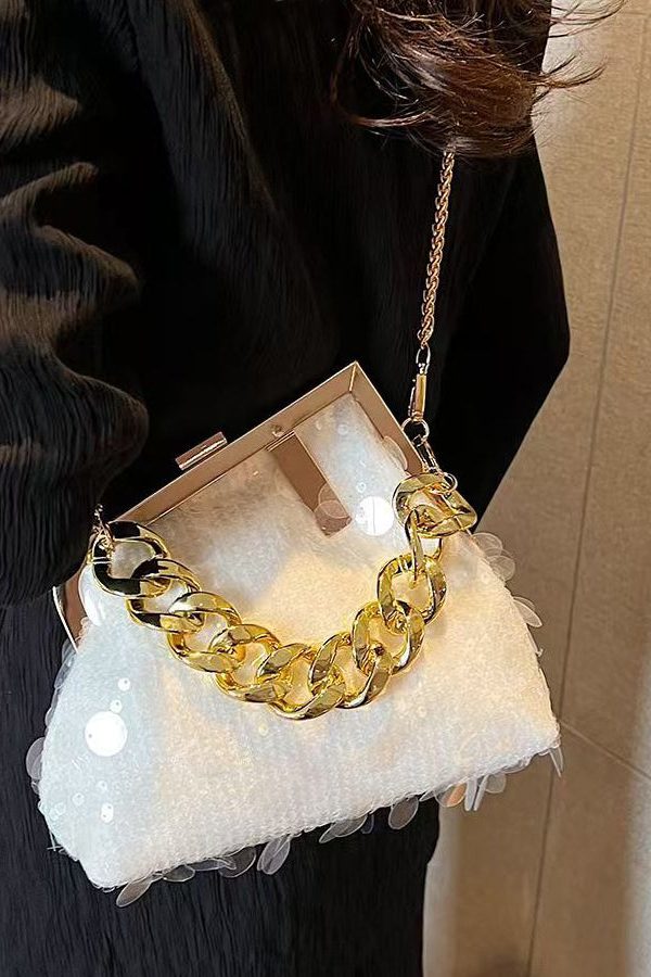 Fashion Gold Sequins Chain Linked Messenger Bag