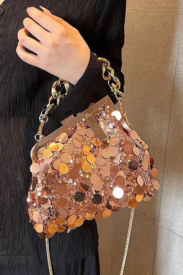 Fashion Gold Sequins Chain Linked Messenger Bag