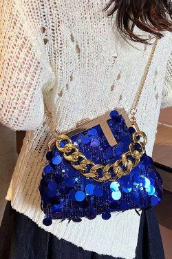 Fashion Gold Sequins Chain Linked Messenger Bag