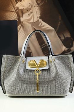 Fashion Gold Zircon Large Capacity Calf Leather Tote Handbag