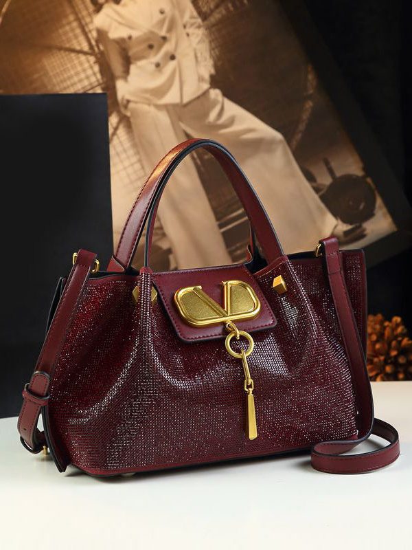 Fashion Gold Zircon Large Capacity Calf Leather Tote Handbag