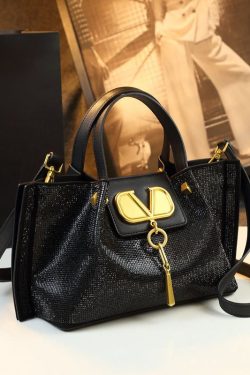 Fashion Gold Zircon Large Capacity Calf Leather Tote Handbag