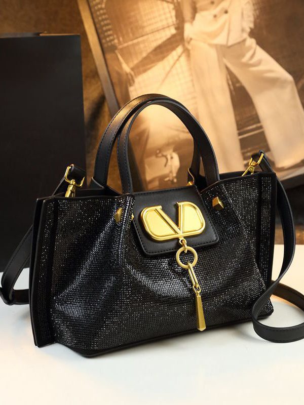 Fashion Gold Zircon Large Capacity Calf Leather Tote Handbag