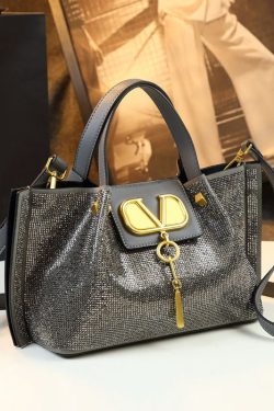 Fashion Gold Zircon Large Capacity Calf Leather Tote Handbag