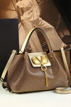 Fashion Gold Zircon Large Capacity Calf Leather Tote Handbag