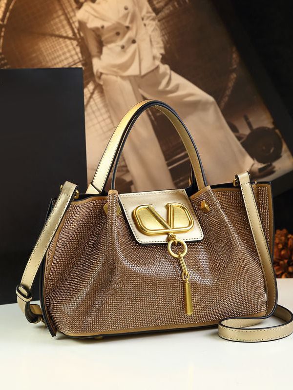 Fashion Gold Zircon Large Capacity Calf Leather Tote Handbag