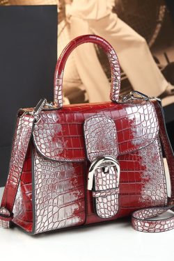 Fashion Gradient Red Crocodile Pattern Durable Women Handbags