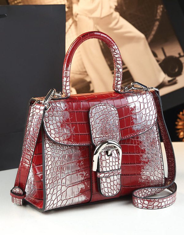 Fashion Gradient Red Crocodile Pattern Durable Women Handbags