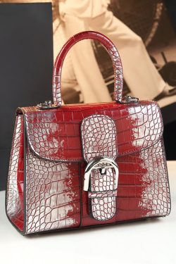 Fashion Gradient Red Crocodile Pattern Durable Women Handbags
