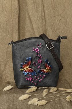 Fashion Green Butterfly Embossing Calf Leather Satchel Handbag