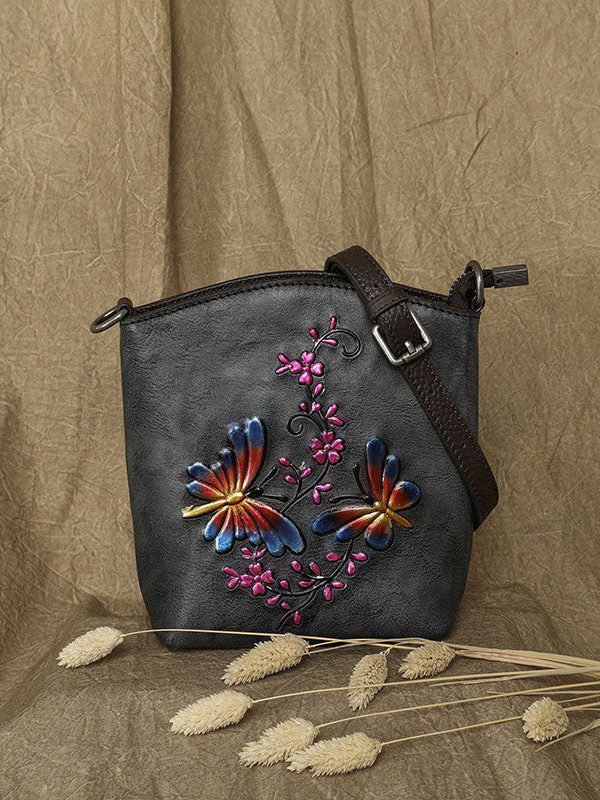 Fashion Green Butterfly Embossing Calf Leather Satchel Handbag