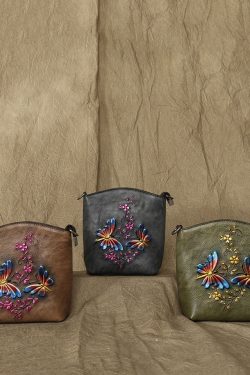 Fashion Green Butterfly Embossing Calf Leather Satchel Handbag