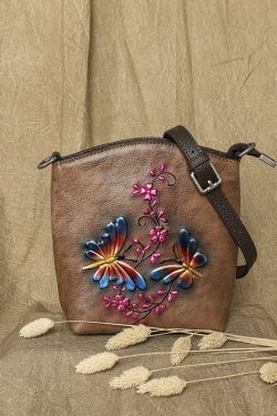 Fashion Green Butterfly Embossing Calf Leather Satchel Handbag