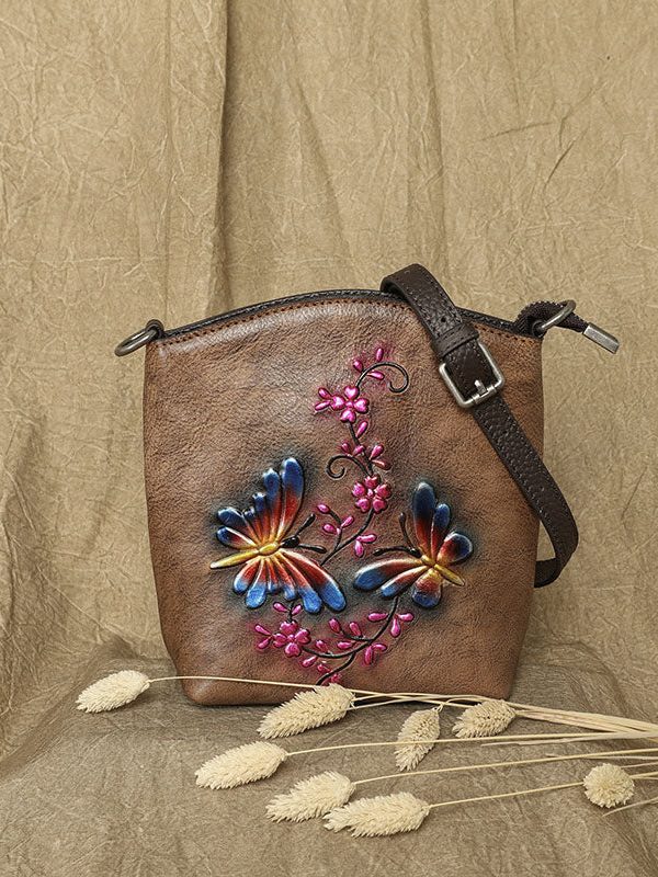 Fashion Green Butterfly Embossing Calf Leather Satchel Handbag