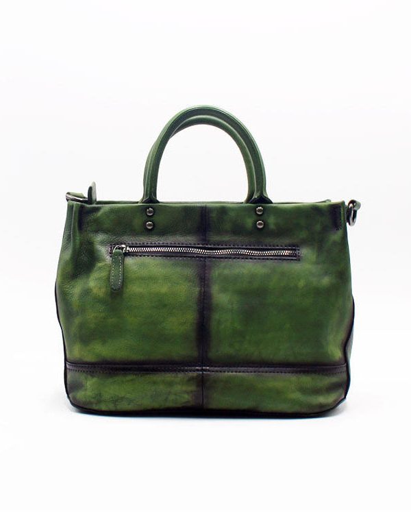 Fashion Green Patchwork Calf Leather Rivet Tote Handbag