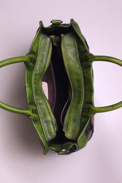 Fashion Green Patchwork Calf Leather Rivet Tote Handbag