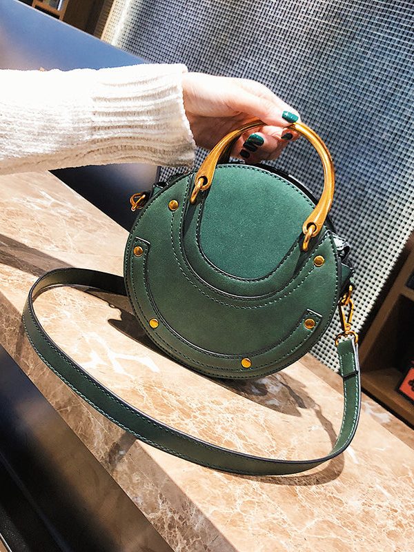 Fashion Green Suede Patchwork Faux Leather Satchel Handbag
