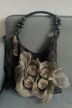 Fashion Khaki Tie Dye Floral Cotton Satchel Handbag