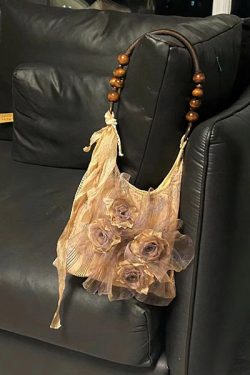 Fashion Khaki Tie Dye Floral Cotton Satchel Handbag