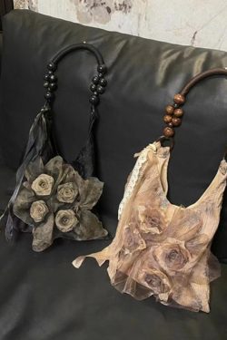 Fashion Khaki Tie Dye Floral Cotton Satchel Handbag