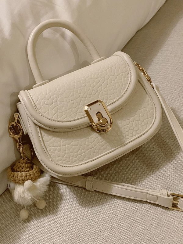 Fashion Milk White Cute Little Doll Faux Leather Mini Tote Handbag