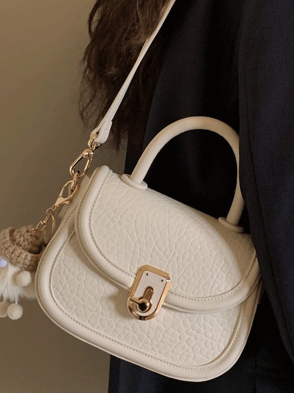 Fashion Milk White Cute Little Doll Faux Leather Mini Tote Handbag