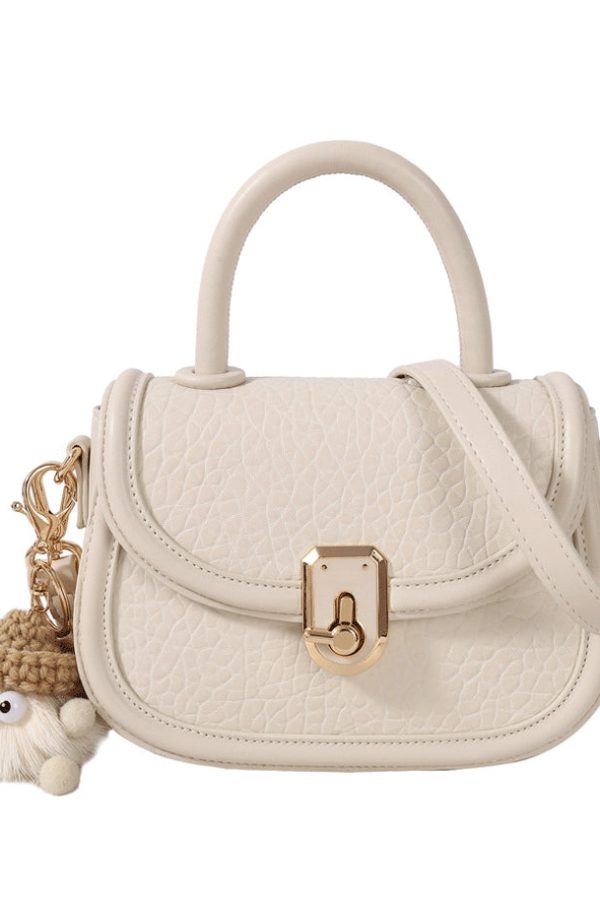 Fashion Milk White Cute Little Doll Faux Leather Mini Tote Handbag