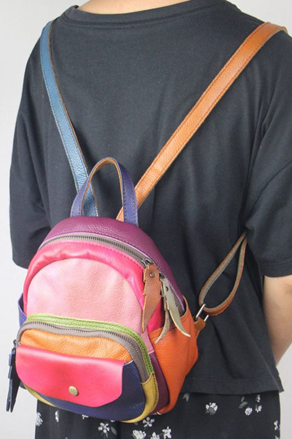 Fashion Multicolour Patchwork Calf Leather Backpack Bag