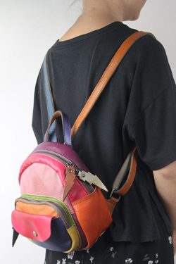 Fashion Multicolour Patchwork Calf Leather Backpack Bag