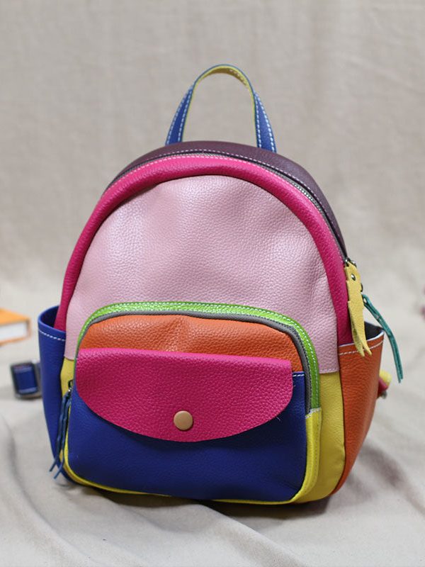 Fashion Multicolour Patchwork Calf Leather Backpack Bag