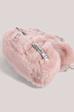 Fashion Pink Bow Zircon Fuzzy Fur Tote Handbag