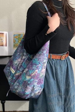 Fashion Purple Print Large Capacity Canvas Shoulder Bag