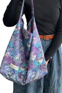 Fashion Purple Print Large Capacity Canvas Shoulder Bag