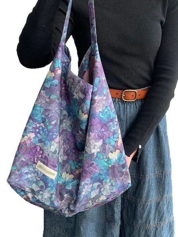 Fashion Purple Print Large Capacity Canvas Shoulder Bag