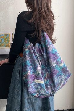 Fashion Purple Print Large Capacity Canvas Shoulder Bag