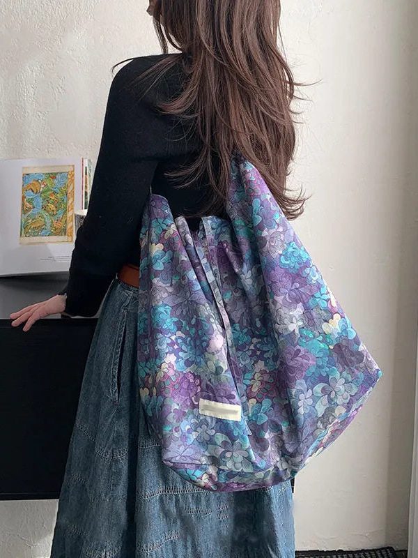 Fashion Purple Print Large Capacity Canvas Shoulder Bag