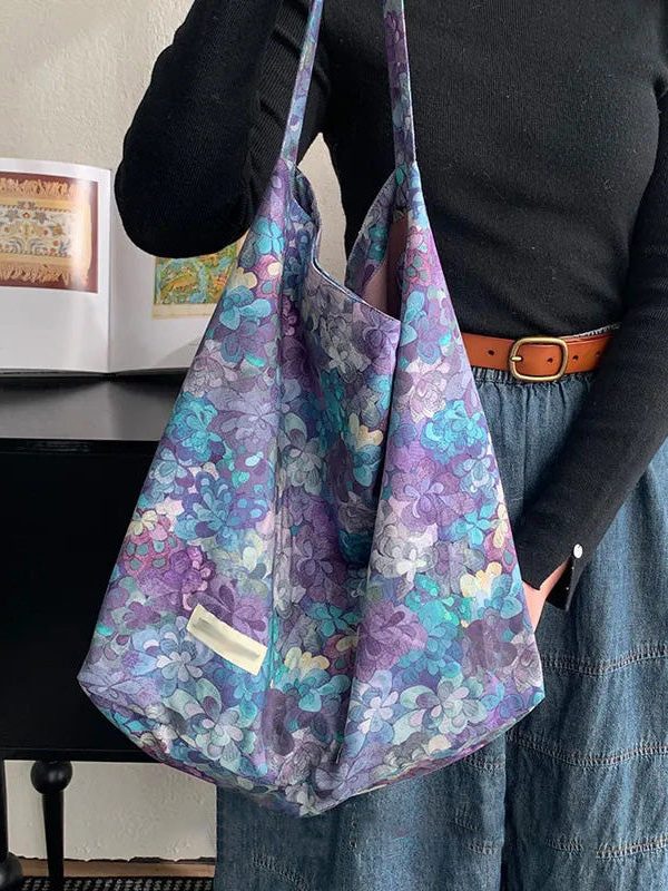 Fashion Purple Print Large Capacity Canvas Shoulder Bag