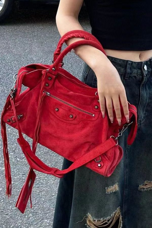 Fashion Red Large Capacity Faux Leather Satchel Bag Handbag