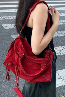 Fashion Red Large Capacity Faux Leather Satchel Bag Handbag