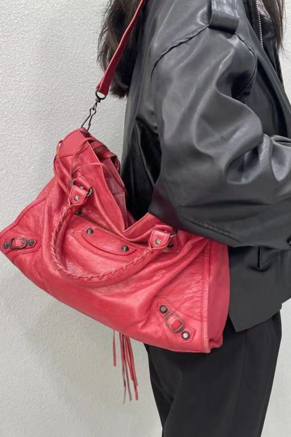 Fashion Red Large Capacity Faux Leather Satchel Bag Handbag