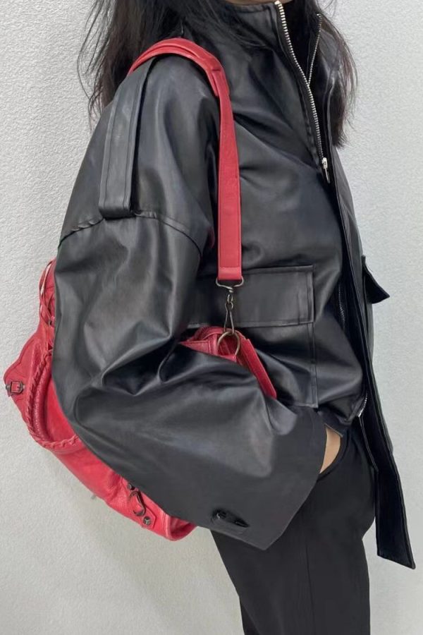 Fashion Red Large Capacity Faux Leather Satchel Bag Handbag