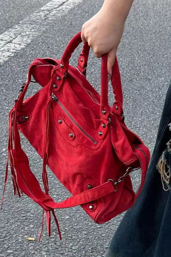 Fashion Red Large Capacity Faux Leather Satchel Bag Handbag