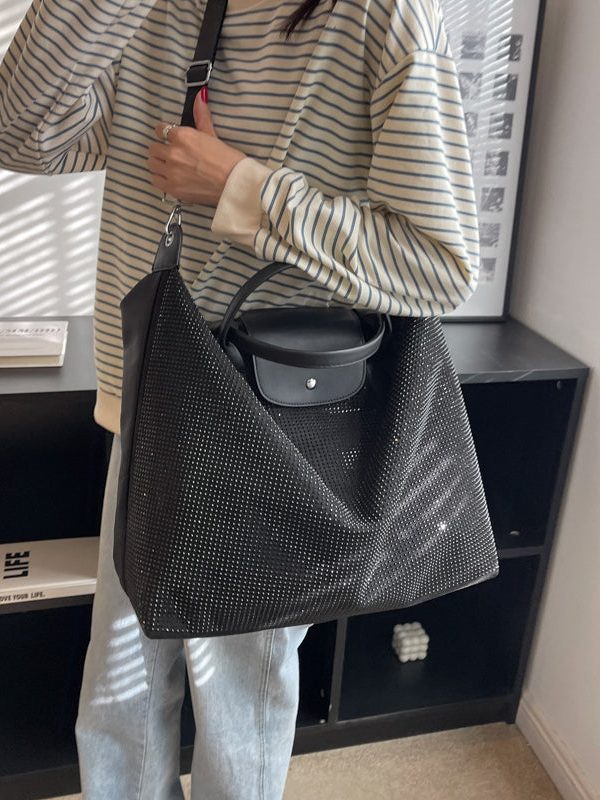 Fashion Silver Large Capacity Zircon Encrusted Handbag