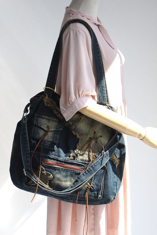 Fashion Tassel Large Capacity Denim Satchel Bag Handbag