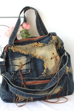 Fashion Tassel Large Capacity Denim Satchel Bag Handbag