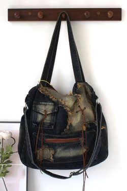 Fashion Tassel Large Capacity Denim Satchel Bag Handbag