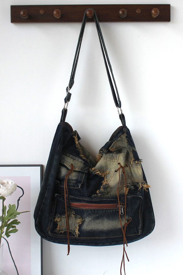 Fashion Tassel Large Capacity Denim Satchel Bag Handbag