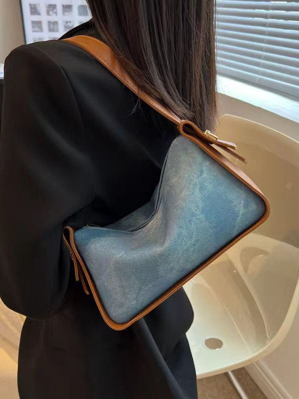 Fashion Versatile Blue Faux Leather Messenger Bag