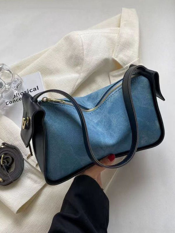 Fashion Versatile Blue Faux Leather Messenger Bag