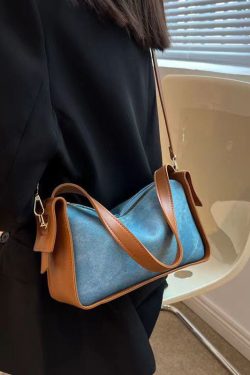 Fashion Versatile Blue Faux Leather Messenger Bag